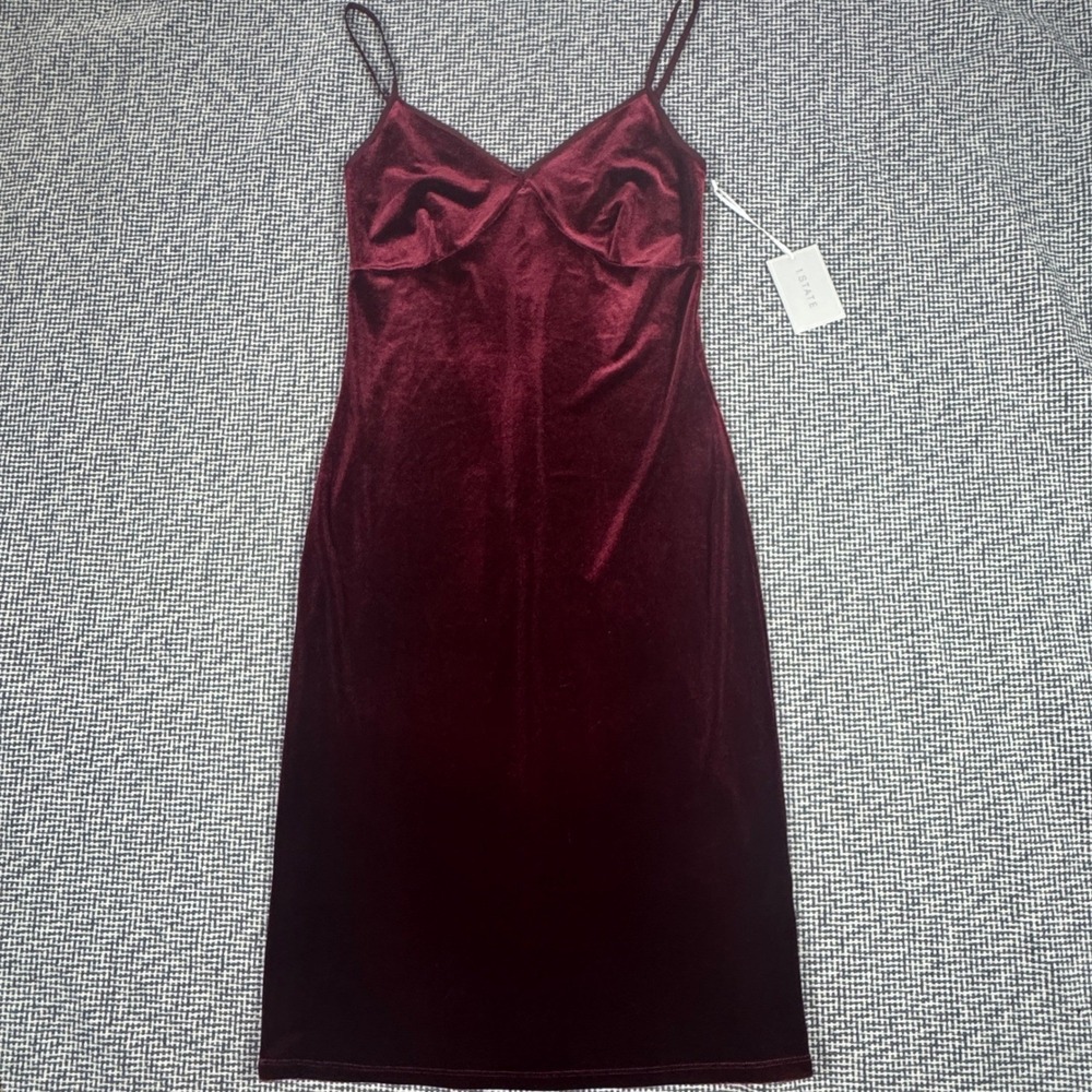 1.STATE Womens Burgundy Velvet Mini Slip Dress Sweetheart Neckline XS New